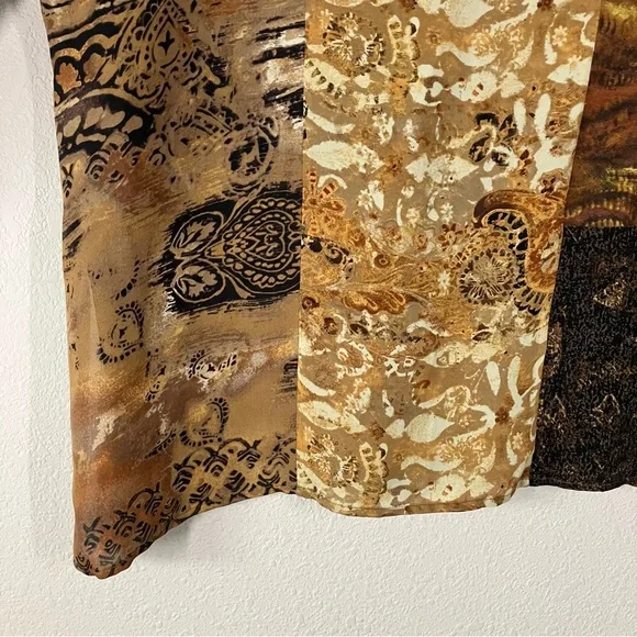 CHICO'S Patchwork Tunic Blouse L Linen Silk Dressy Beads Artsy Lagenlook Resort - Picture 12 of 14